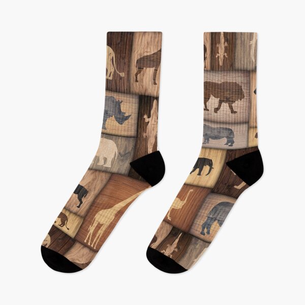 Item preview, African savanna animals silhuette pattern with different type of wood textures designed and sold by CiniArt.