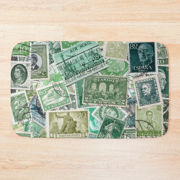 Item preview, Green retro postage stamps designed and sold by Salomėja Misė.