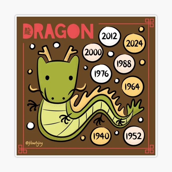Sticker for Sale avec l'œuvre « Année du Dragon 2024 Nouvel An Chinois  Calendrier Zodiaque ou Lunaire » de l'artiste elvisg03