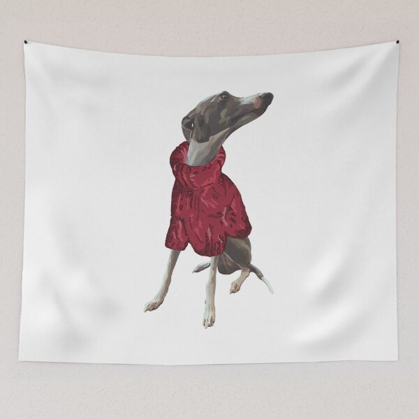 Item preview, A handsome grey italian greyhound named Luca in a knitted red polo neck jumper jersey designed and sold by Fruit-Tee.