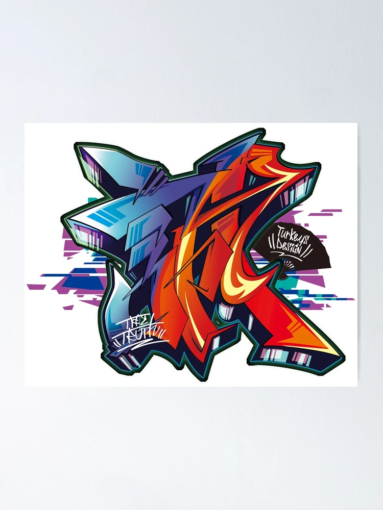 Japanese Kanji Graffiti MAKOTO (Blue Red)