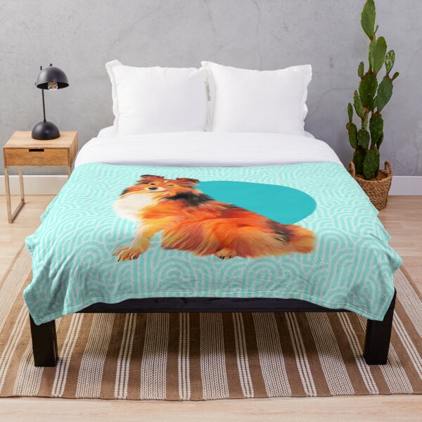 Cute Sheltie Shetland Sheepdog on teal background graphic design art Throw Blanket