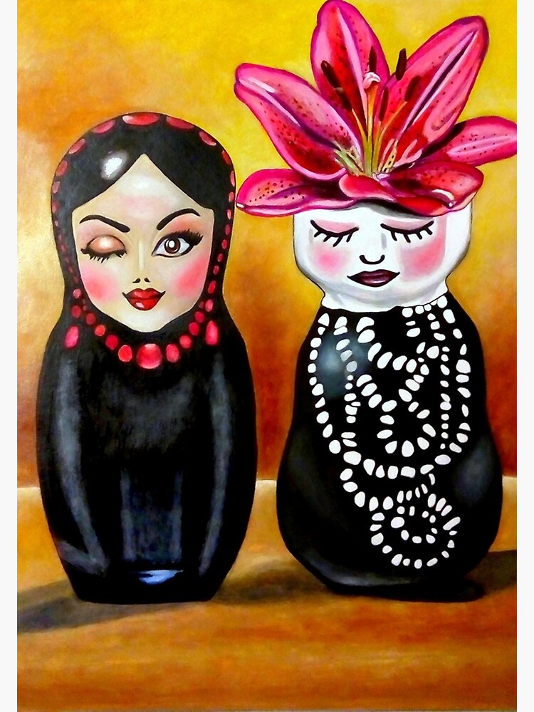 "fashionable nesting dolls, illustration of Russian wooden toys in the