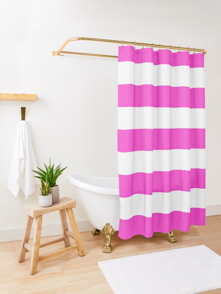 WHIMSICAL CHIC RED HOT PINK STRIPES WHITE SHOWER CURTAIN