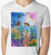 Schmetterlingsgarten (Rechteck) T-Shirt mit V-Ausschnitt