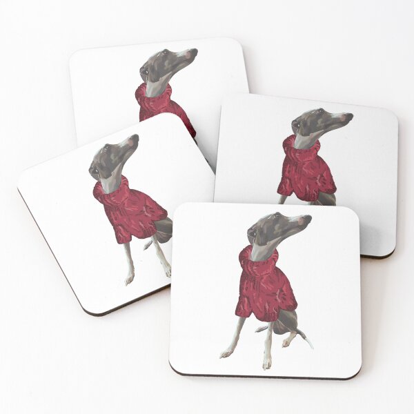 Item preview, A handsome grey italian greyhound named Luca in a knitted red polo neck jumper jersey  designed and sold by Fruit-Tee.