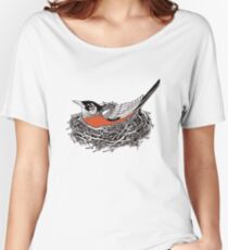 Robin Redbreast in Her Nest Illustration Relaxed Fit T-Shirt