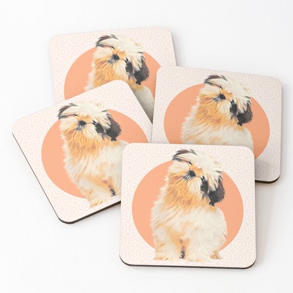 Item preview, Cute Shih-Tzu puppy dog on peach background art graphic design designed and sold by forziati design.