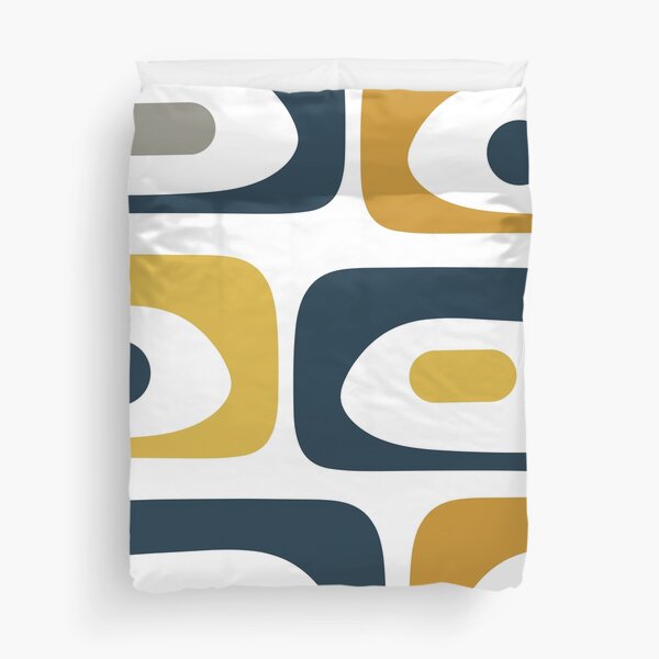 Item preview, Mid Century Modern Piquet Abstract Minimalist Pattern in Navy Blue, Light and Dark Mustard, Grey, and White designed and sold by kierkegaard.