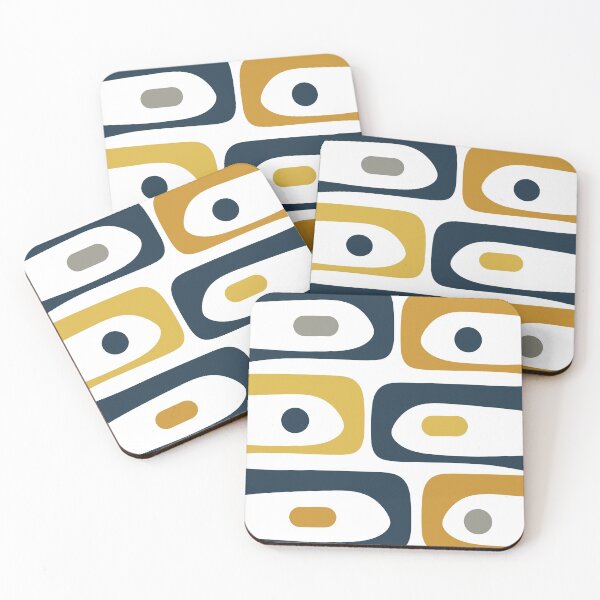 Item preview, Mid Century Modern Piquet Abstract Minimalist Pattern in Navy Blue, Light and Dark Mustard, Grey, and White designed and sold by kierkegaard.