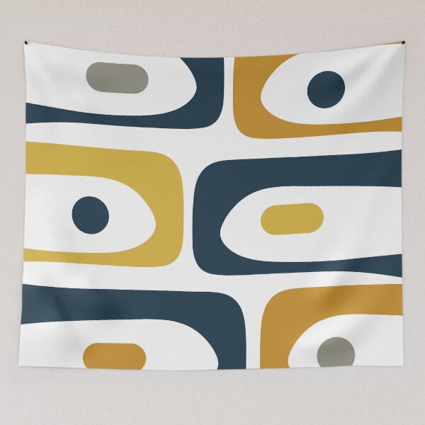 Item preview, Mid Century Modern Piquet Abstract Minimalist Pattern in Navy Blue, Light and Dark Mustard, Grey, and White designed and sold by kierkegaard.