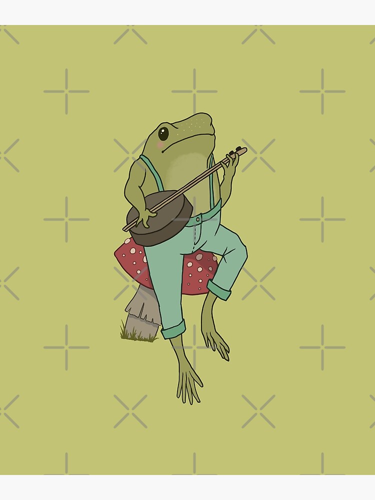Póster «Cottagecore Guitar Froggy Cute Frog Playing Banjo on Mushroom