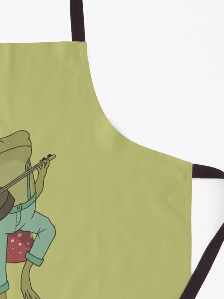Alternate view of Cottagecore Guitar Froggy - Cute Frog Playing Banjo on Mushroom Toadstool - Goblincore Farmer Costume Toad - Emo Grugne Fairycore Foggie - Edgy Banjo Player Frogge Apron