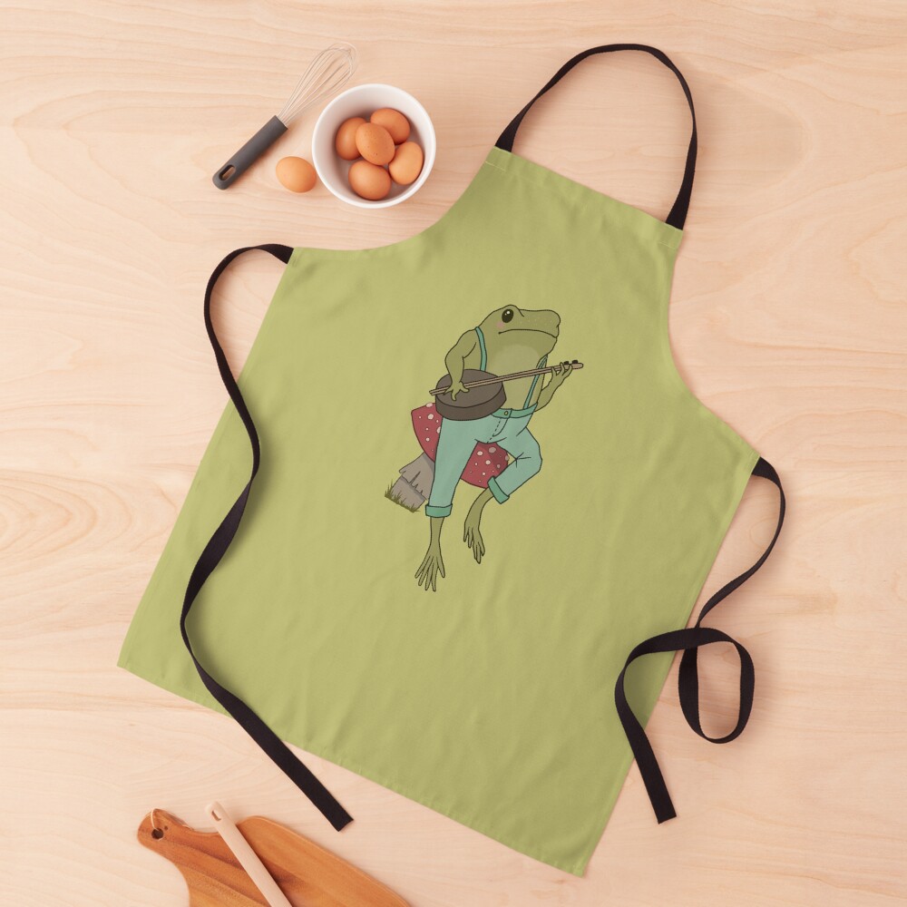 Cottagecore Guitar Froggy - Cute Frog Playing Banjo on Mushroom Toadstool - Goblincore Farmer Costume Toad - Emo Grugne Fairycore Foggie - Edgy Banjo Player Frogge Apron