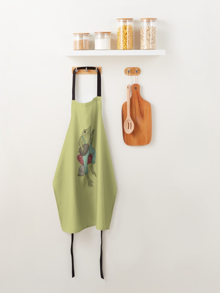 Alternate view of Cottagecore Guitar Froggy - Cute Frog Playing Banjo on Mushroom Toadstool - Goblincore Farmer Costume Toad - Emo Grugne Fairycore Foggie - Edgy Banjo Player Frogge Apron