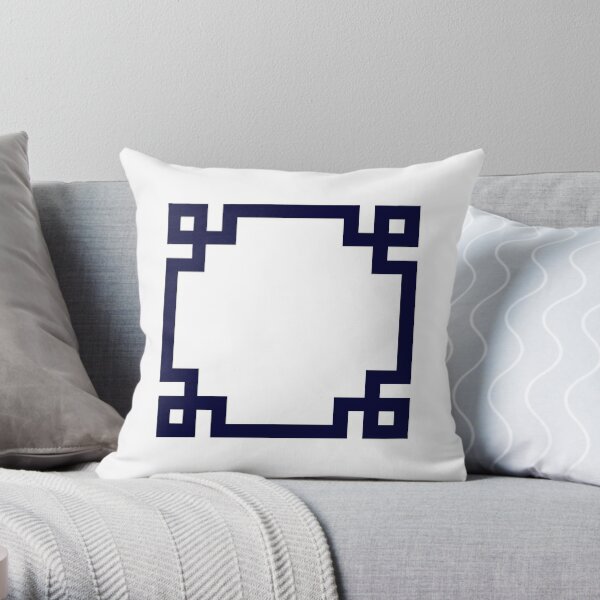 Navy Blue and White Preppy Square Monogram Throw Pillow