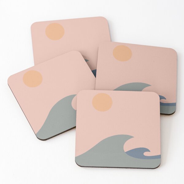 Item preview, Minimalist ocean landscapes in pastel pink, mustard and blue tones. Minimalist  bedroom decor. designed and sold by VDistractions.