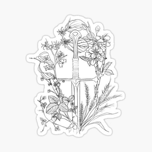 Floral Fantasy Sword Black Sticker
