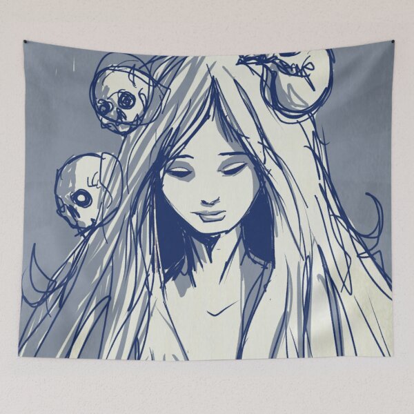 Item preview, Ghostly Skull Hair Girl Illustration designed and sold by Nonshape.
