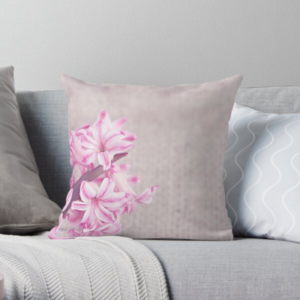 Pink Flowery Design Throw Pillow