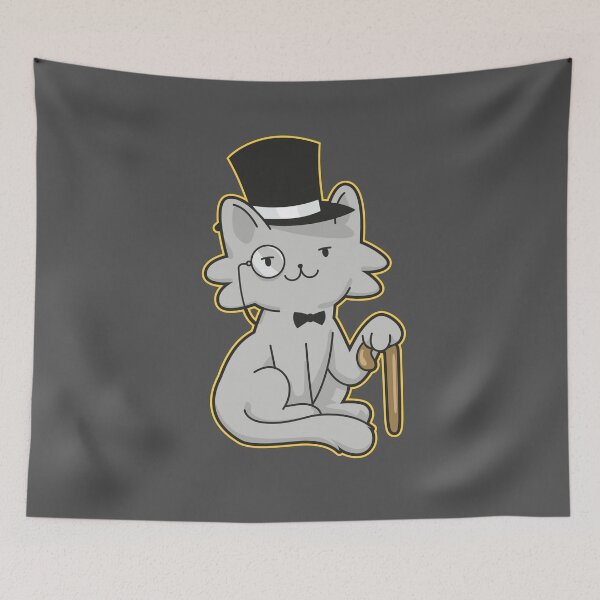 Item preview, Gentleman Cat with hat bow tie stick funny designed and sold by Piztees.
