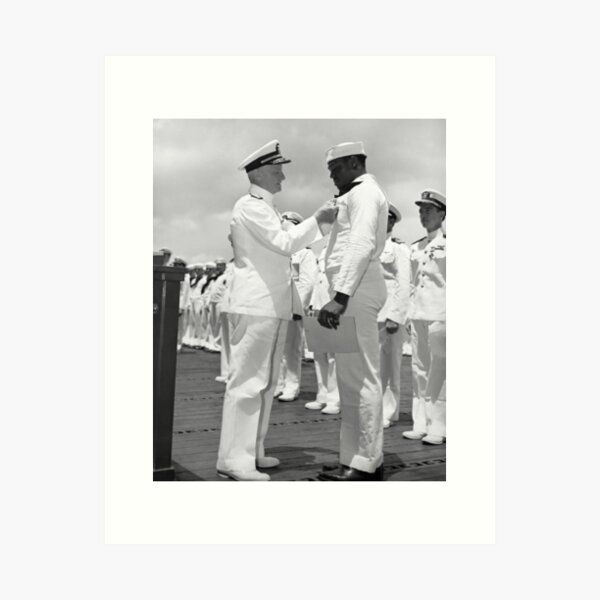 Item preview, Dorie Miller Receiving Navy Cross From Admiral Nimitz - WW2 1942 designed and sold by warishellstore.