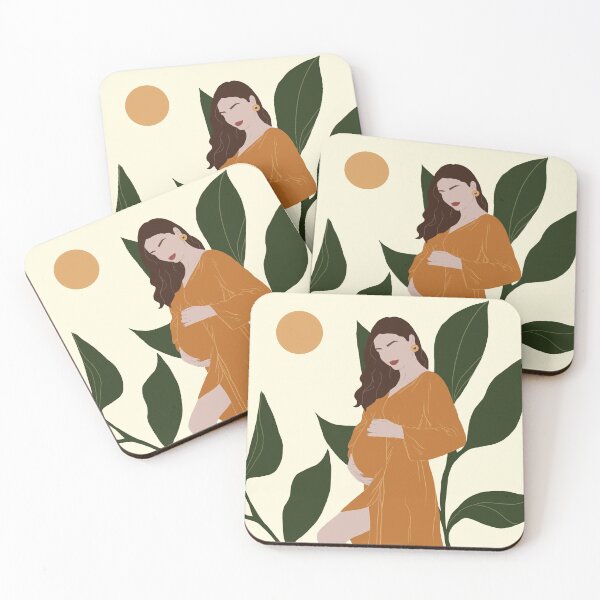 Item preview, MINIMALISTIC PREGNANT WOMAN ORANGE GREEN ILLUSTRATION designed and sold by artbynikav.