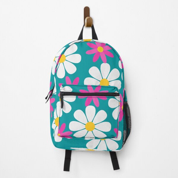 Item preview, 60s Retro Vintage Flowers Sixties Daisies White Pink Flowers on Blue designed and sold by fairy-taler.