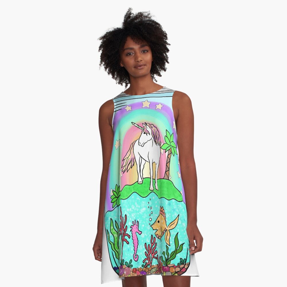 Unicorn Island, Terrarium Jar No. 7 A-Line Dress