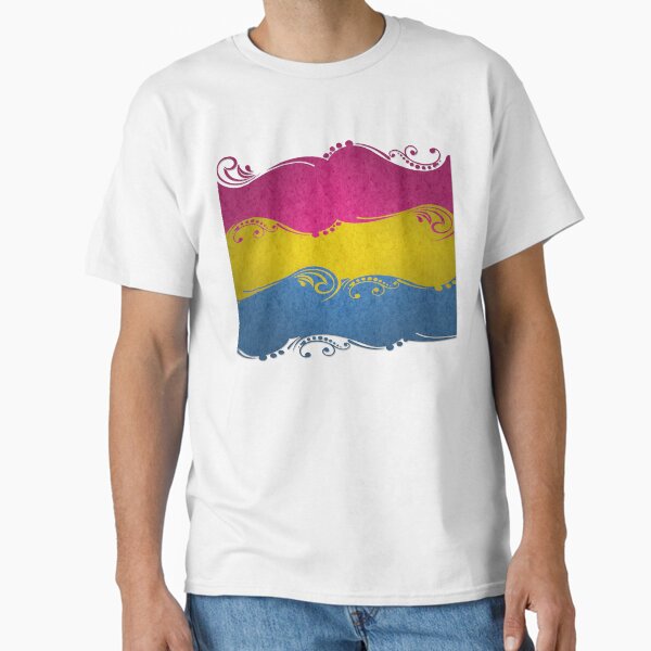 Fancy Swooped and Swirled Pansexual Pride Flag Background Classic T-Shirt