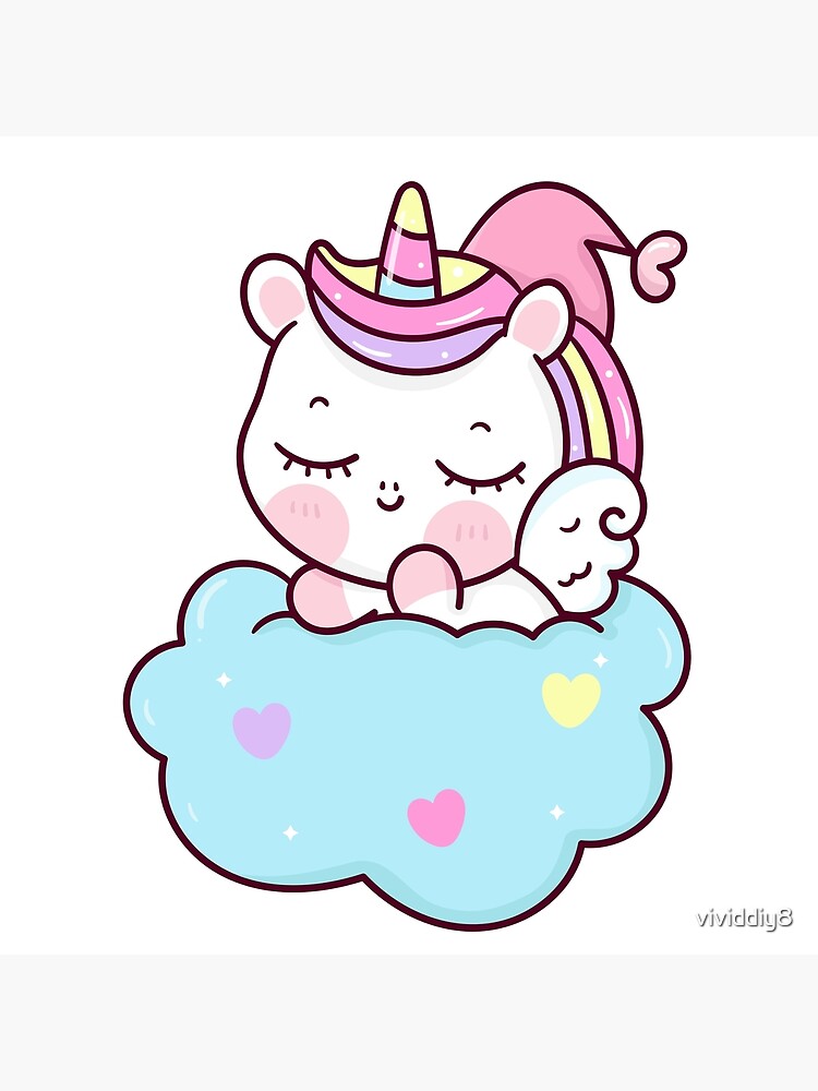 Lámina Artística Lindo Unicornio Duerme En La Nube Pegasus Dibujos