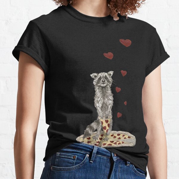 Raccoon Hearts Pizza Trash Panda Classic T-Shirt