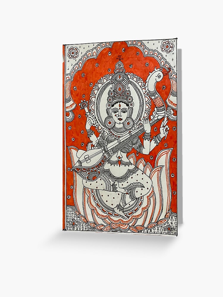 Premium Vector | Saraswati hindu goddess of knowledge sitting on lotus  flower and playing veena instrument sketch