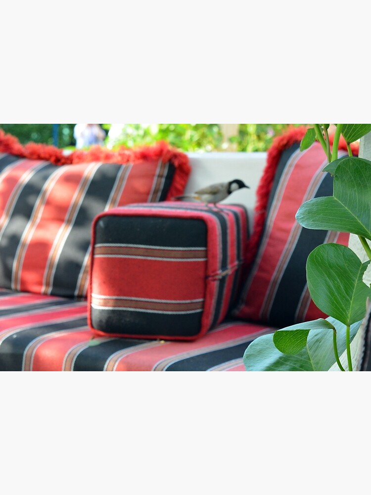 Discover Comfortable pillows in the garden. Premium Matte Vertical Poster