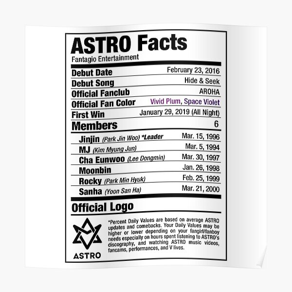 Astro Kpop Nutritional Facts Poster By Skeletonvenus Redbubble
