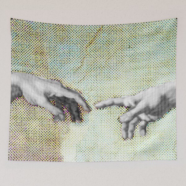 Item preview, The Creation of Adam - Sistine Chapel near-touching hands of God and Adam screen printing pop designed and sold by raidman.