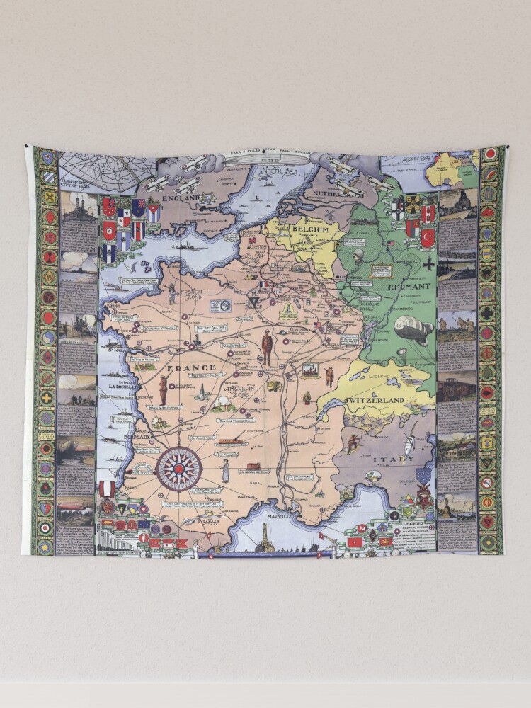 Historical Map of World War 1 Tapestry for Sale by redoARTstore