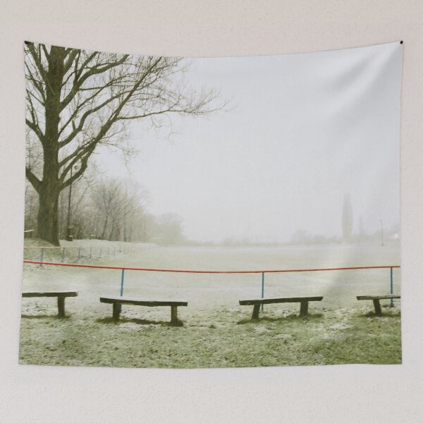 Item preview, Four benches at the football field in winter, Piliscsev designed and sold by Istvan Ocztos.