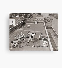 Women Boxing On Roof Canvas Print