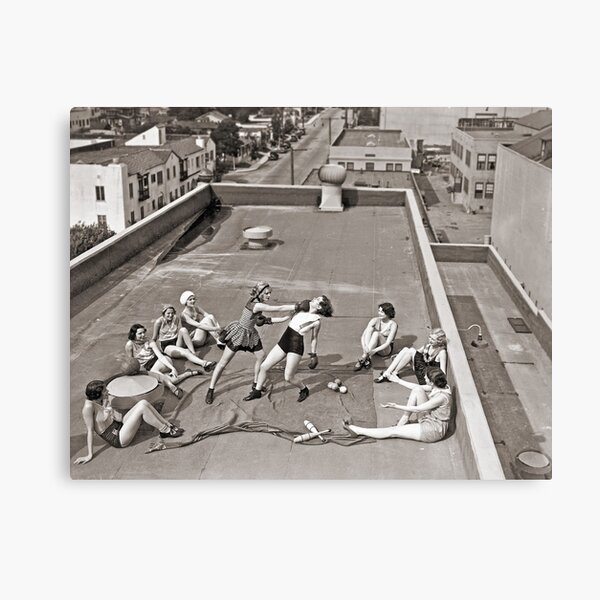 Women Boxing On Roof Canvas Print