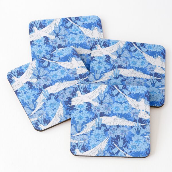 Item preview, Vintage Dove Birds on Floral Blue Background Illustration Pattern (1897)  designed and sold by No AI Classic Vintage Art.