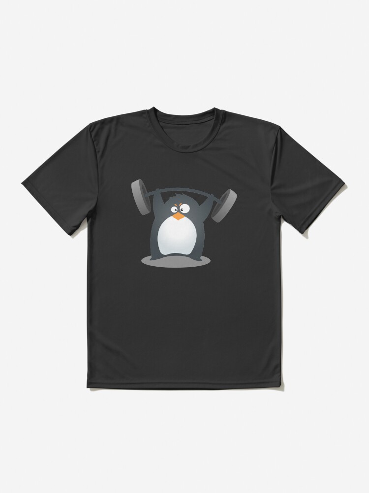 Aperçu 2 sur 7. T-shirt respirant avec l'œuvre Pingouin mignon de musculation fitness créée et vendue par flintmoon.