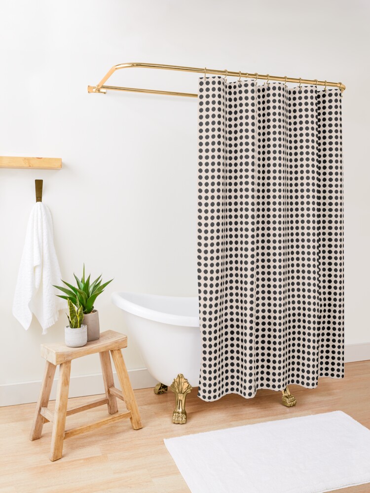"Mid Century Modern Polka Dot Pattern Black and Ivory" Shower Curtain