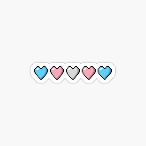 Row of Five Transgender Pride Flag Pixel Hearts Sticker