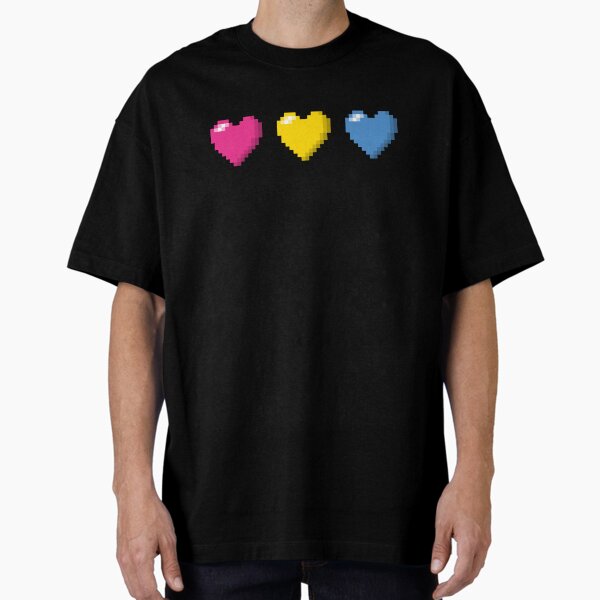 Row of Three Pansexual Pride Flag Pixel Hearts Oversized T-Shirt
