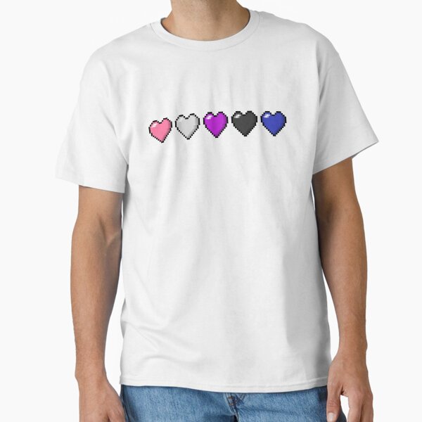 Row of Five Gender Fluid Pride Flag Pixel Hearts Classic T-Shirt
