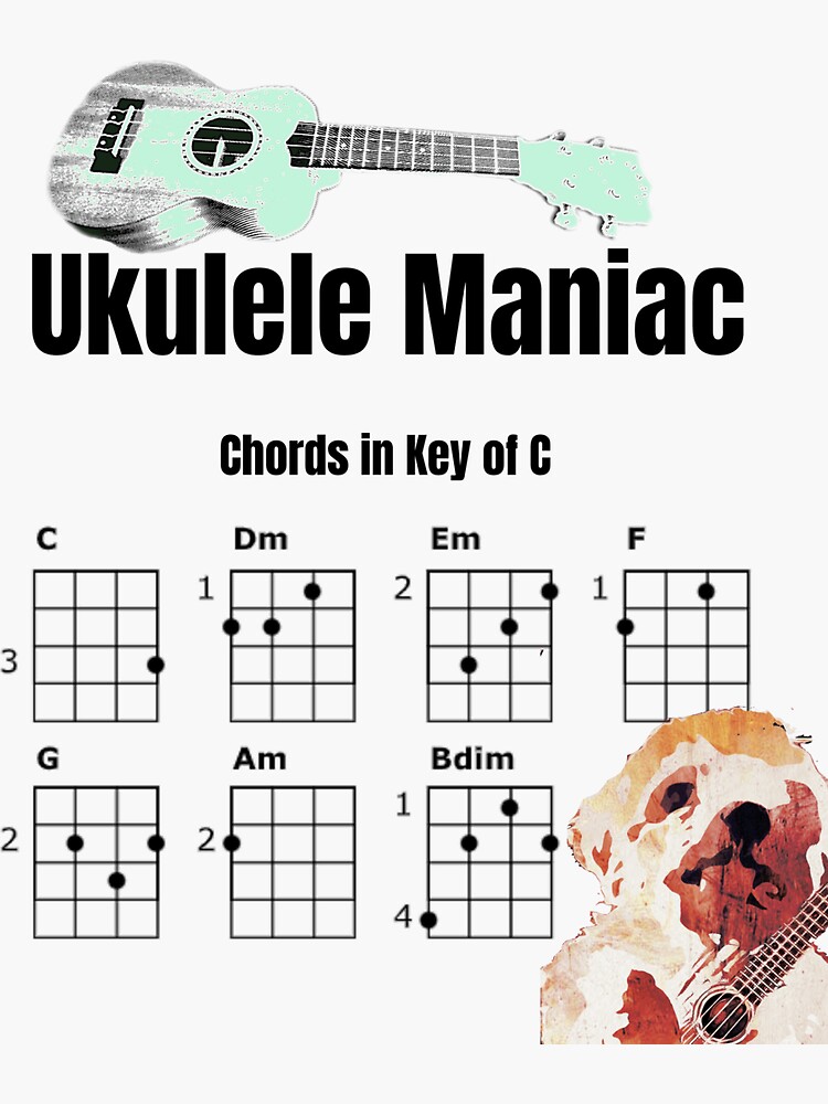 "Ukulele Maniac Chords in Key of C" Sticker for Sale by fournotes