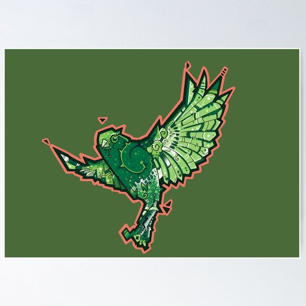 Item preview, green parrot bird flying, geometric stye designed and sold by weilertsen.