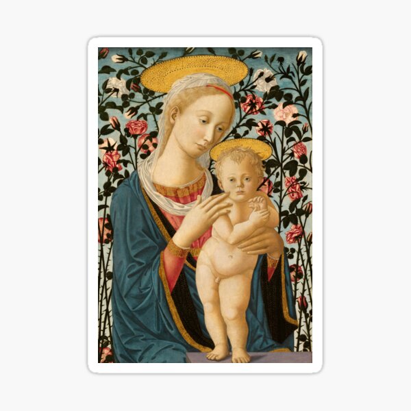 Madonna and Child Floral Painting, 15th Century Sticker
