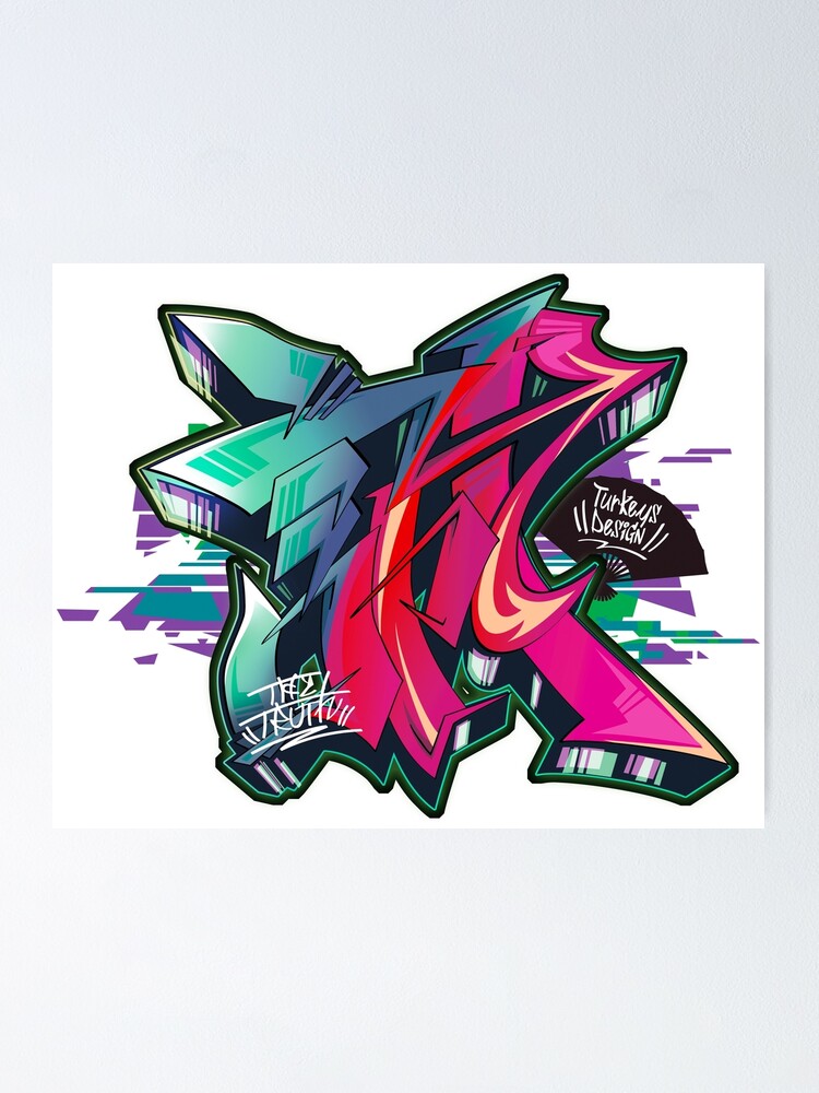 MAKOTO style 16：デザイン・ポスター Japanese Kanji Graffiti MAKOTO ( Green Pink) 